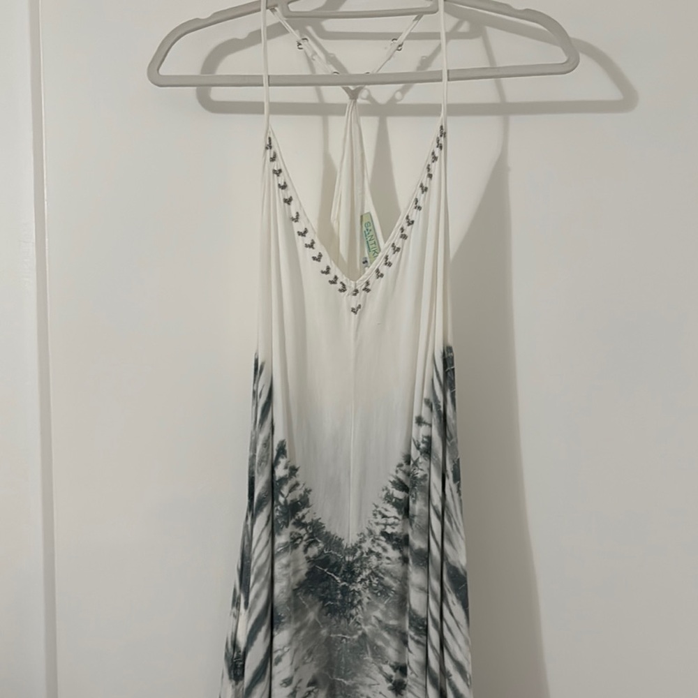 Bathing suit cover up green and White tie-dye Maxi cover up Dress
